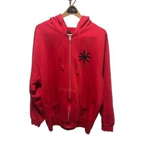 Kurt Vonnegut Museum and Library Hoodie Full Zip Sweatshirt. Red Black Asterisk